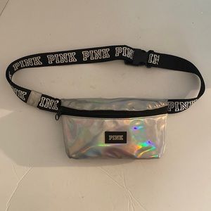 PINK Iridescent Fanny Pack Adjustable Waist Black/Silver/White